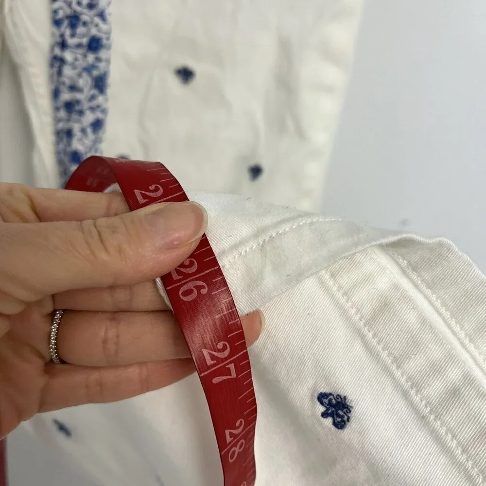 Ralph Lauren Nautical Girls White Pants Belted Blue Embroidery Boot Leg Sz 12